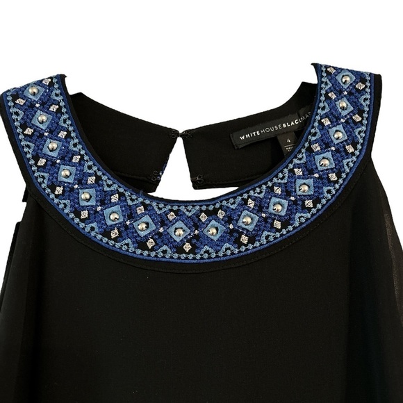 White House Black Market Beaded Detailed Neck Sheer Overlay Halter Dress Size 4 - Picture 5 of 9